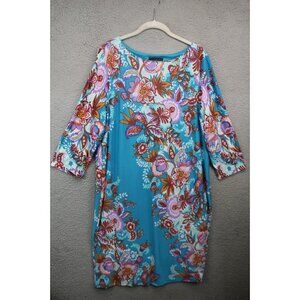 Bob Mackie Wearable Art 3/4 Sleeve Silky Floral Dress-Large-Cottagecore